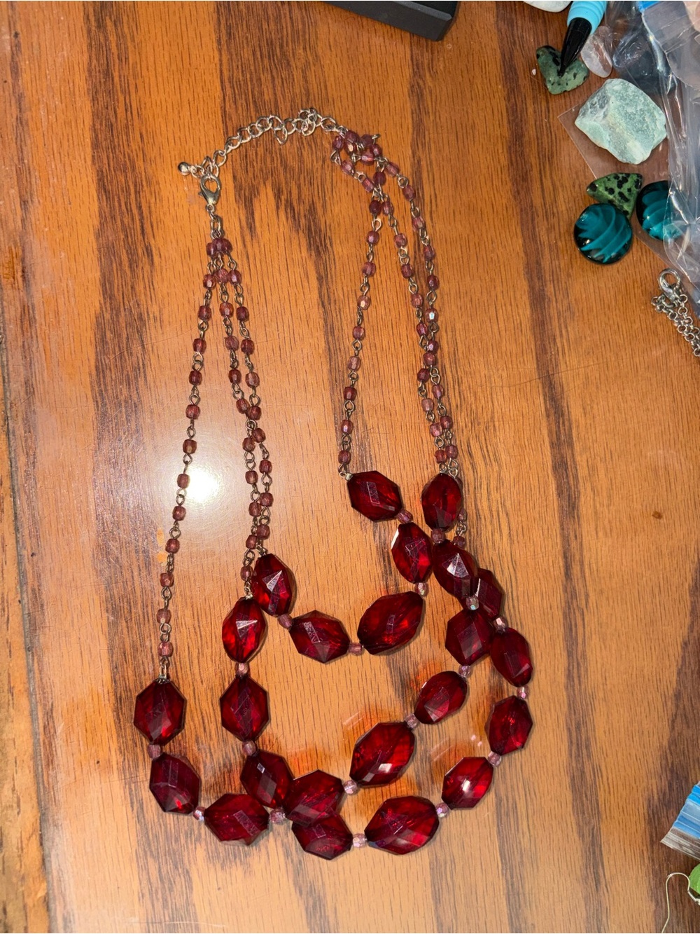 Red Multi-Strand Beaded Necklace - Elegant Women’s Jewelry 10 1/2 Inch